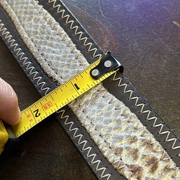 Enmon Metallic Leather Belt Texured M Gray Brown Silver Vintage Snake Print - Picture 5 of 7